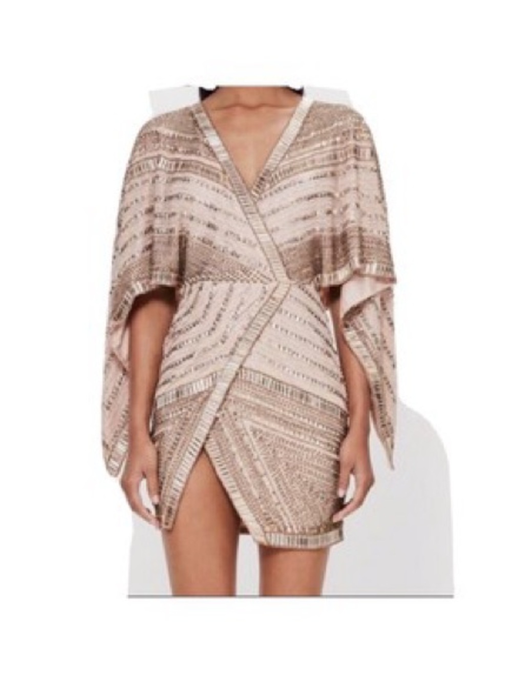 Missguided Embellished Kimono Gold Sequin Cape Sleeve Mini Dress - Picture 4 of 8